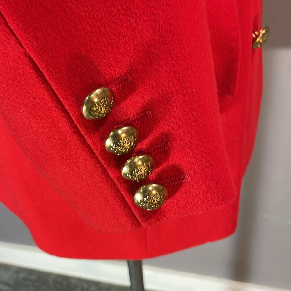 100% wool Jaeger double breasted blazer size 12 astounding quality gorgeous red! - Picture 7 of 17